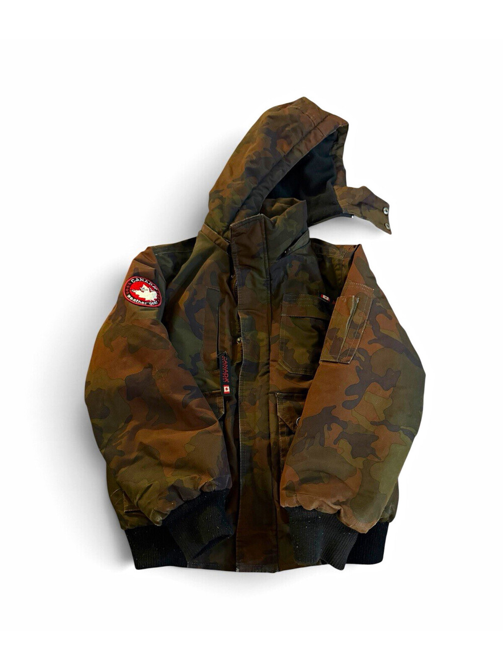 Canada Weathergear Mens Camouflage Hooded Puffer Jacket Size M Full Zip Short